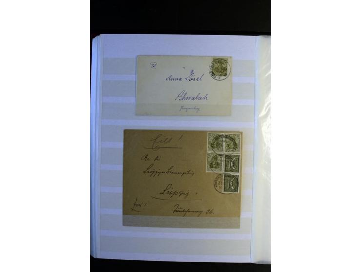 1920/1922, umfangreiche Spezial-Sammlung der Germania-Ausgabe (Mi.-Nr. 140-157 + 197-198) inkl. der Aufdruckausgaben von Saar
