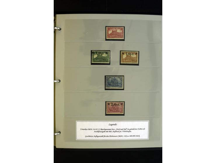 1920, Spezial-Sammlung der Aufdruckausgabe (Mi.-Nr. 116-118) mit Farben, Marken mit Rändern und HAN (auch gestempelt und auf 
