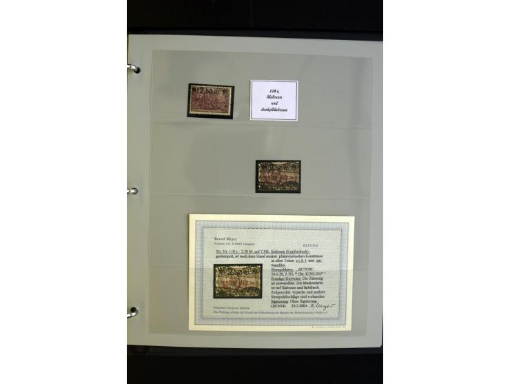 1920, Spezial-Sammlung der Aufdruckausgabe (Mi.-Nr. 116-118) mit Farben, Marken mit Rändern und HAN (auch gestempelt und auf 