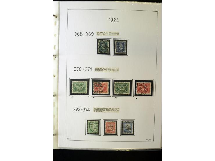 1923/45, gestempelte kpl. Sammlung mit u.a. Mi.-Nr. 346y, 356Xx, 357Xx, 393Y, 398X, 399X (Firmenlochung), 452b, Bl.2 (fleckig