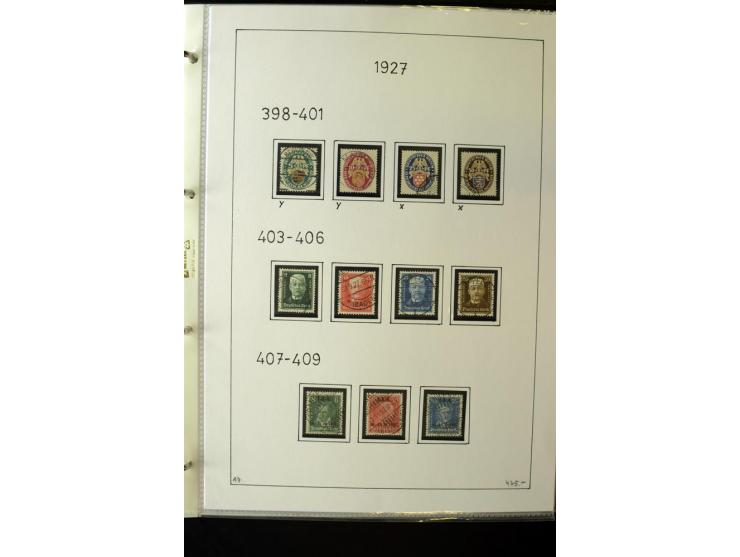 1923/45, gestempelte kpl. Sammlung mit u.a. Mi.-Nr. 346y, 356Xx, 357Xx, 393Y, 398X, 399X (Firmenlochung), 452b, Bl.2 (fleckig
