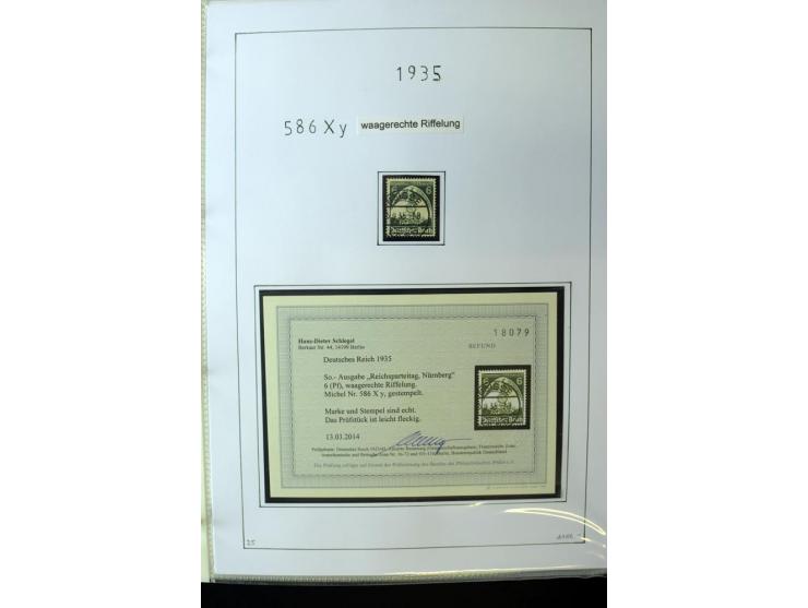 1923/45, gestempelte kpl. Sammlung mit u.a. Mi.-Nr. 346y, 356Xx, 357Xx, 393Y, 398X, 399X (Firmenlochung), 452b, Bl.2 (fleckig