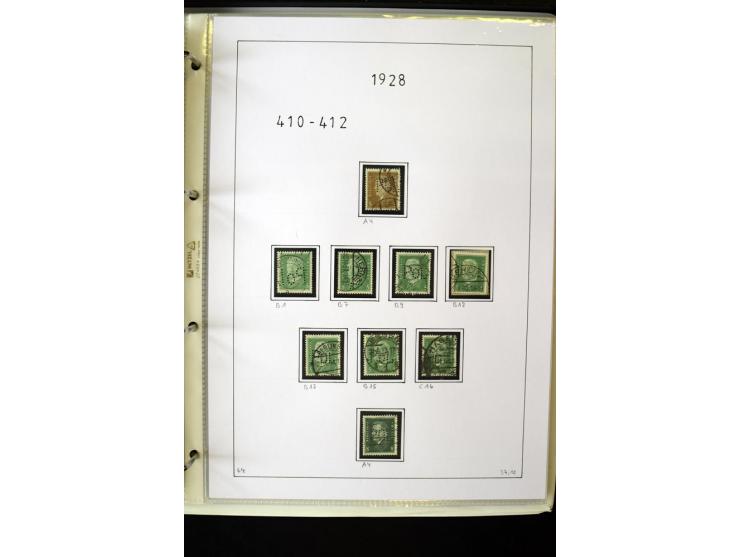 1923/45, gestempelte kpl. Sammlung mit u.a. Mi.-Nr. 346y, 356Xx, 357Xx, 393Y, 398X, 399X (Firmenlochung), 452b, Bl.2 (fleckig