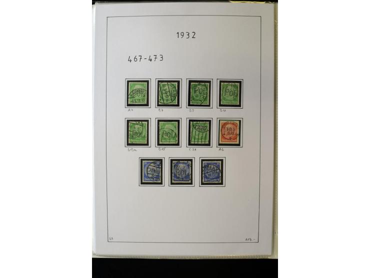 1923/45, gestempelte kpl. Sammlung mit u.a. Mi.-Nr. 346y, 356Xx, 357Xx, 393Y, 398X, 399X (Firmenlochung), 452b, Bl.2 (fleckig