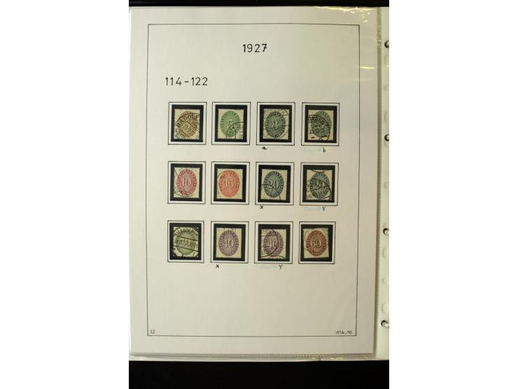 1923/45, gestempelte kpl. Sammlung mit u.a. Mi.-Nr. 346y, 356Xx, 357Xx, 393Y, 398X, 399X (Firmenlochung), 452b, Bl.2 (fleckig