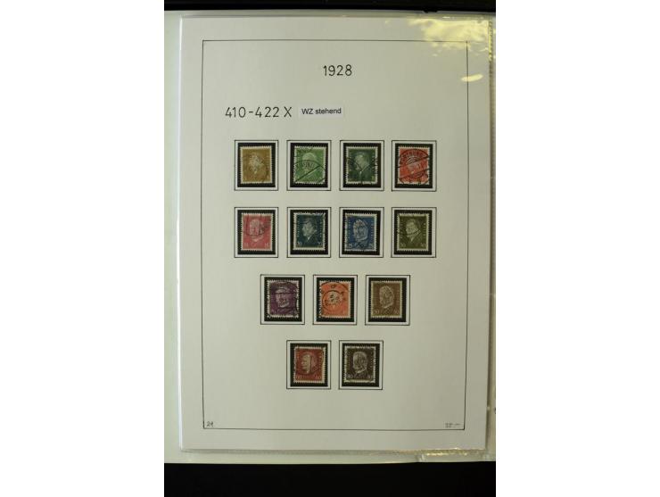 1923/45, gestempelte kpl. Sammlung mit u.a. Mi.-Nr. 346y, 356Xx, 357Xx, 393Y, 398X, 399X (Firmenlochung), 452b, Bl.2 (fleckig