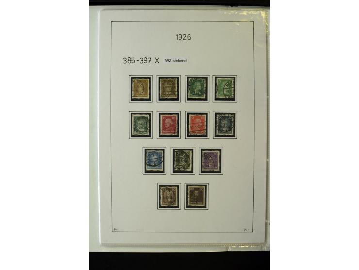1923/45, gestempelte kpl. Sammlung mit u.a. Mi.-Nr. 346y, 356Xx, 357Xx, 393Y, 398X, 399X (Firmenlochung), 452b, Bl.2 (fleckig