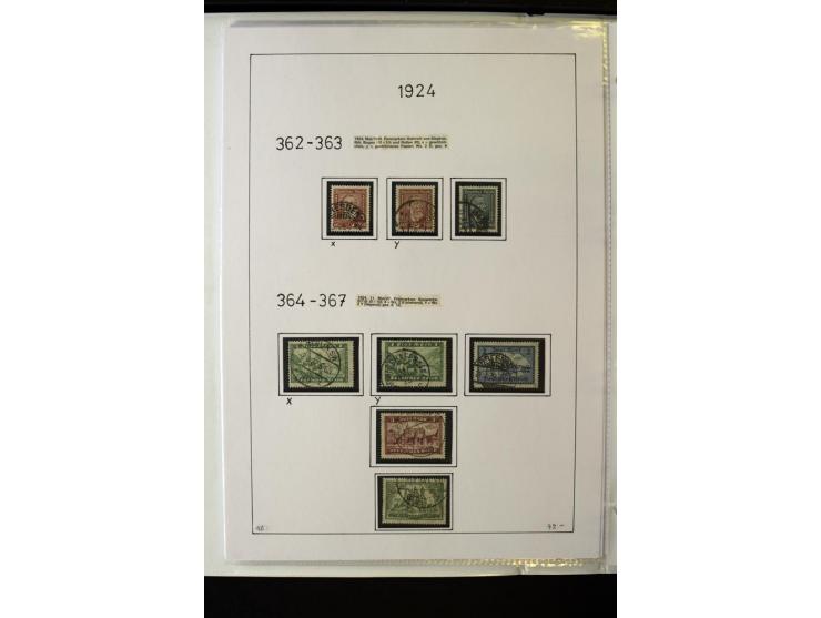 1923/45, gestempelte kpl. Sammlung mit u.a. Mi.-Nr. 346y, 356Xx, 357Xx, 393Y, 398X, 399X (Firmenlochung), 452b, Bl.2 (fleckig