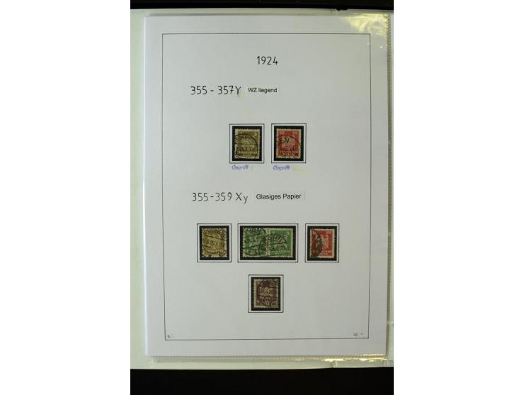 1923/45, gestempelte kpl. Sammlung mit u.a. Mi.-Nr. 346y, 356Xx, 357Xx, 393Y, 398X, 399X (Firmenlochung), 452b, Bl.2 (fleckig
