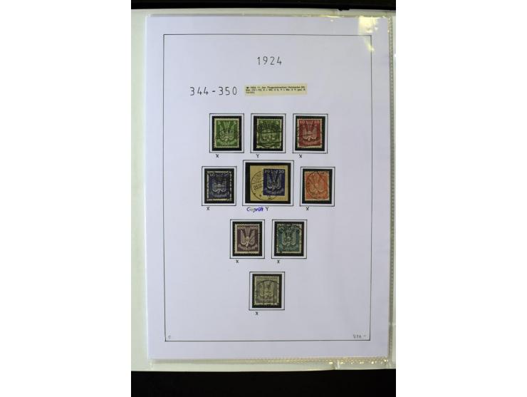 1923/45, gestempelte kpl. Sammlung mit u.a. Mi.-Nr. 346y, 356Xx, 357Xx, 393Y, 398X, 399X (Firmenlochung), 452b, Bl.2 (fleckig