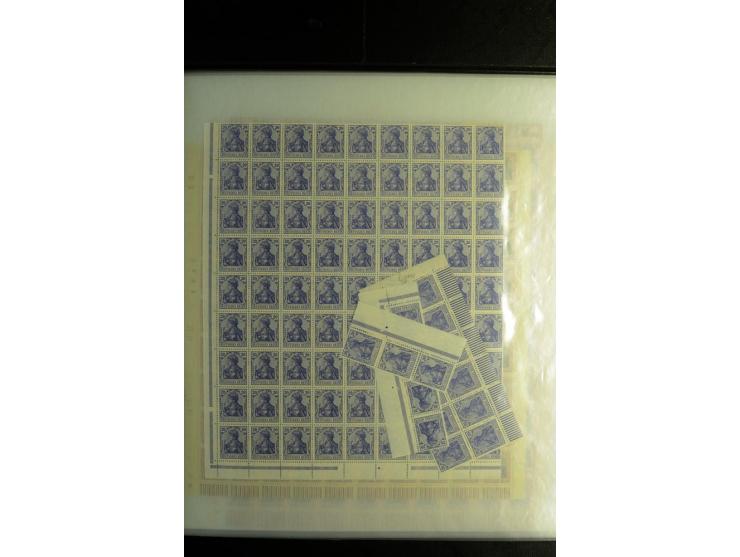 BOGEN- UND ENGROS-WARE: 1915/19, Germania 3-80 Pfg., 100 postfrische Sätze, dabei Bogen und Bogenteile (Mi.-Nr. 84-93)