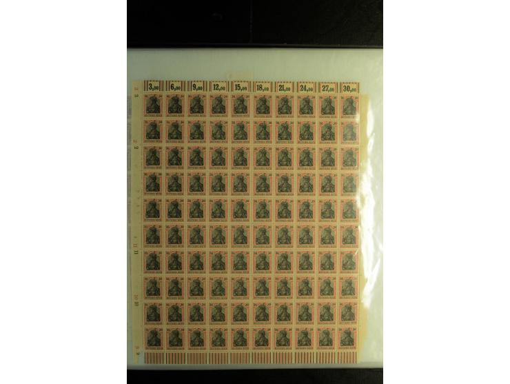 BOGEN- UND ENGROS-WARE: 1915/19, Germania 3-80 Pfg., 100 postfrische Sätze, dabei Bogen und Bogenteile (Mi.-Nr. 84-93)
