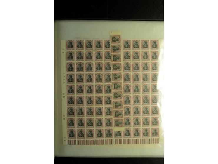 BOGEN- UND ENGROS-WARE: 1915/19, Germania 3-80 Pfg., 100 postfrische Sätze, dabei Bogen und Bogenteile (Mi.-Nr. 84-93)