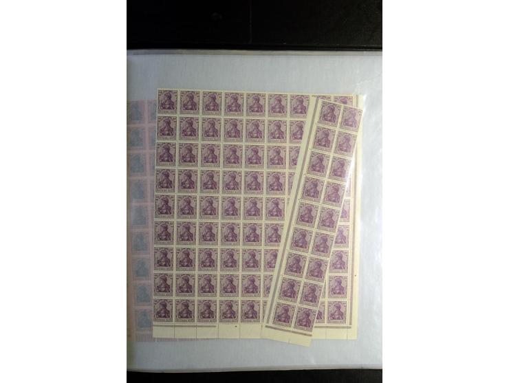 BOGEN- UND ENGROS-WARE: 1915/19, Germania 3-80 Pfg., 100 postfrische Sätze, dabei Bogen und Bogenteile (Mi.-Nr. 84-93)