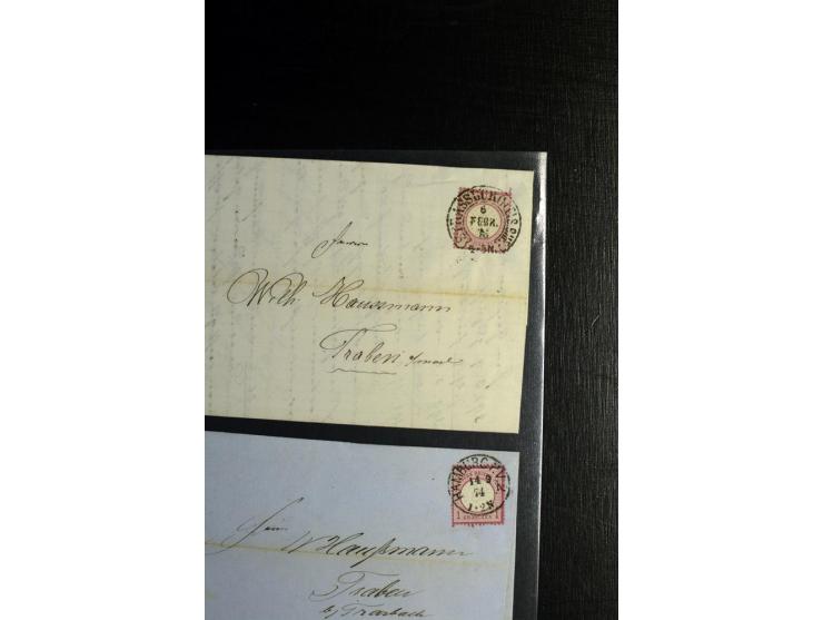 1872/75, ca. 280 Briefen, Karten und Ganzsachen, dabei viele interessante Belege, u.a. Mehrfachfrankaturen, Einheiten bis zum