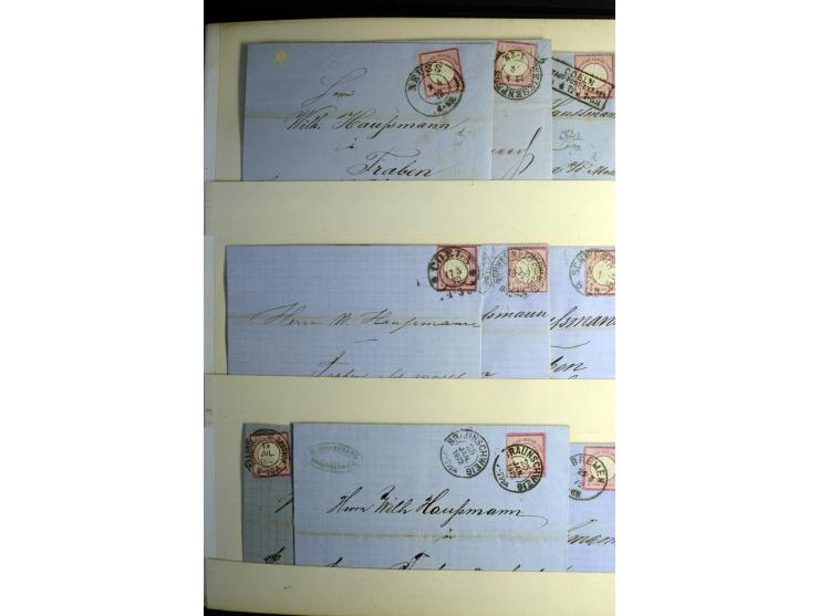 1872/1875, Album mit ca. 190 Brustschild-Frankaturen und Ganzsachen, dabei R-Briefe, Wert- und Paketbegleitbriefe, interessan