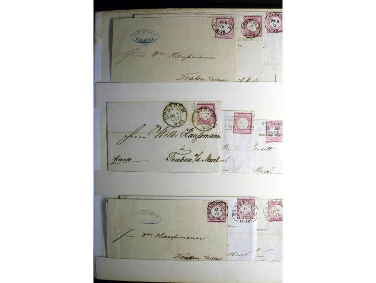 1872/1875, Album mit ca. 190 Brustschild-Frankaturen und Ganzsachen, dabei R-Briefe, Wert- und Paketbegleitbriefe, interessan