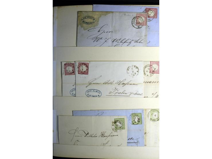 1872/1875, Album mit ca. 190 Brustschild-Frankaturen und Ganzsachen, dabei R-Briefe, Wert- und Paketbegleitbriefe, interessan