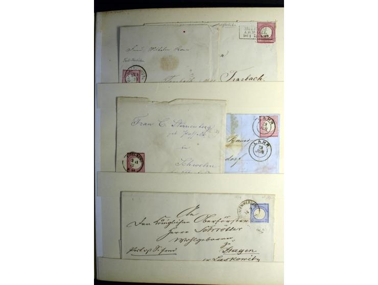 1872/1875, Album mit ca. 190 Brustschild-Frankaturen und Ganzsachen, dabei R-Briefe, Wert- und Paketbegleitbriefe, interessan