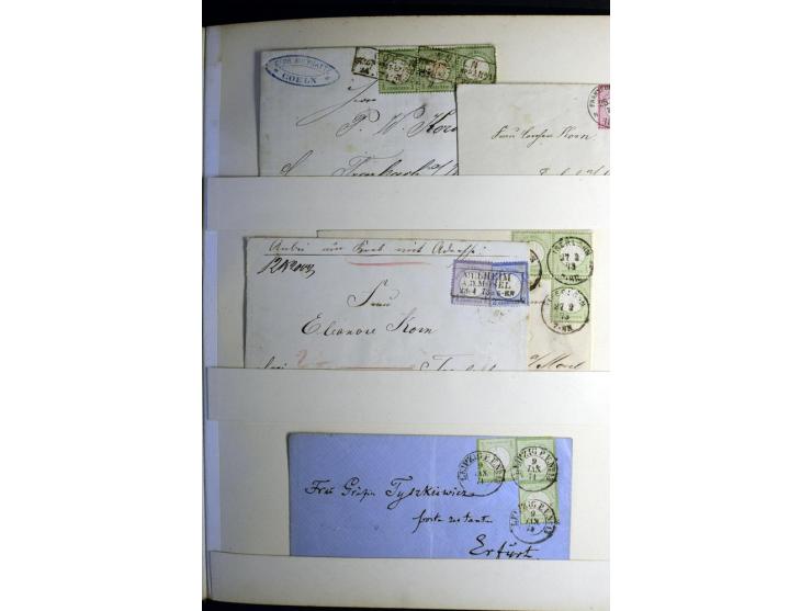 1872/1875, Album mit ca. 190 Brustschild-Frankaturen und Ganzsachen, dabei R-Briefe, Wert- und Paketbegleitbriefe, interessan