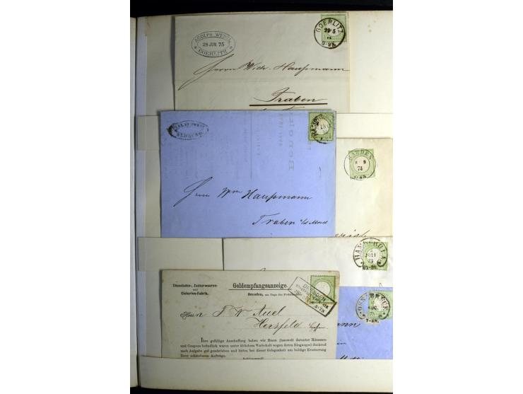 1872/1875, Album mit ca. 190 Brustschild-Frankaturen und Ganzsachen, dabei R-Briefe, Wert- und Paketbegleitbriefe, interessan