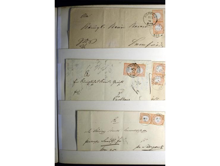 1872/1875, Album mit ca. 190 Brustschild-Frankaturen und Ganzsachen, dabei R-Briefe, Wert- und Paketbegleitbriefe, interessan