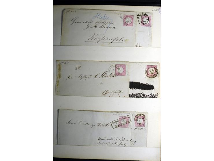 1872/1875, Album mit ca. 190 Brustschild-Frankaturen und Ganzsachen, dabei R-Briefe, Wert- und Paketbegleitbriefe, interessan