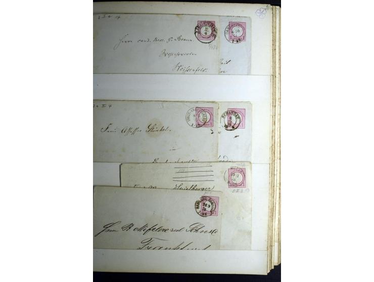 1872/1875, Album mit ca. 190 Brustschild-Frankaturen und Ganzsachen, dabei R-Briefe, Wert- und Paketbegleitbriefe, interessan