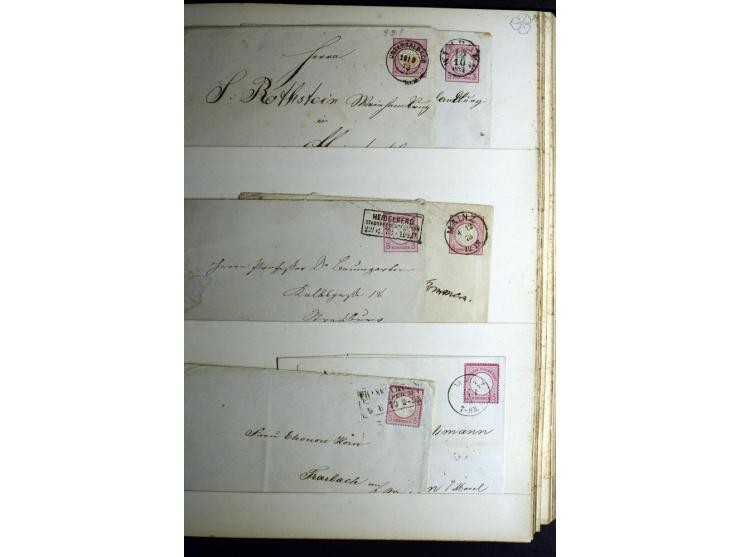 1872/1875, Album mit ca. 190 Brustschild-Frankaturen und Ganzsachen, dabei R-Briefe, Wert- und Paketbegleitbriefe, interessan