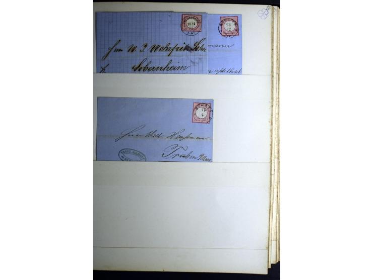 1872/1875, Album mit ca. 190 Brustschild-Frankaturen und Ganzsachen, dabei R-Briefe, Wert- und Paketbegleitbriefe, interessan