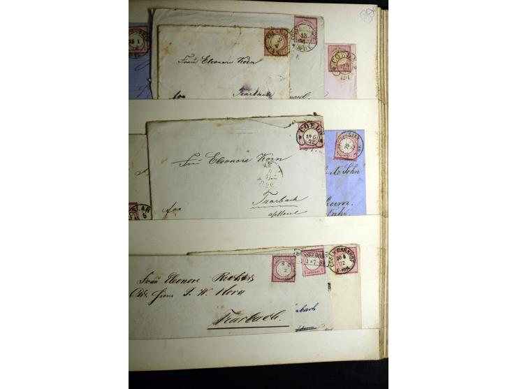 1872/1875, Album mit ca. 190 Brustschild-Frankaturen und Ganzsachen, dabei R-Briefe, Wert- und Paketbegleitbriefe, interessan
