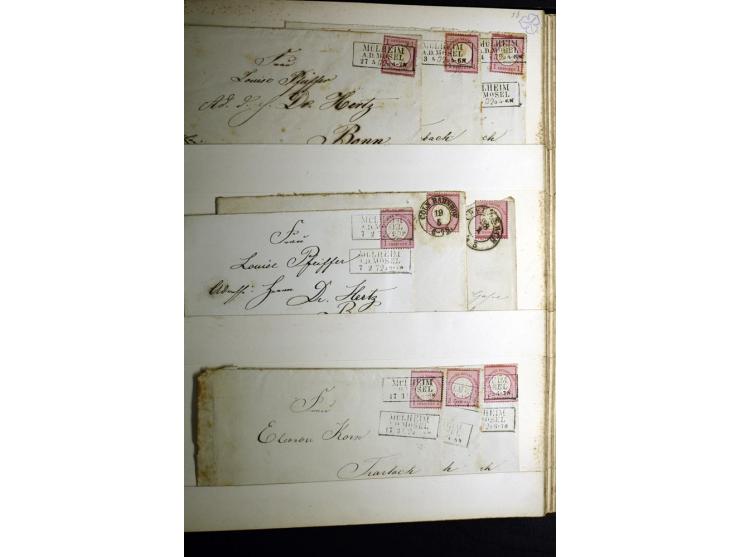 1872/1875, Album mit ca. 190 Brustschild-Frankaturen und Ganzsachen, dabei R-Briefe, Wert- und Paketbegleitbriefe, interessan