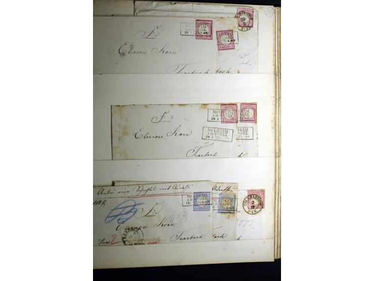1872/1875, Album mit ca. 190 Brustschild-Frankaturen und Ganzsachen, dabei R-Briefe, Wert- und Paketbegleitbriefe, interessan