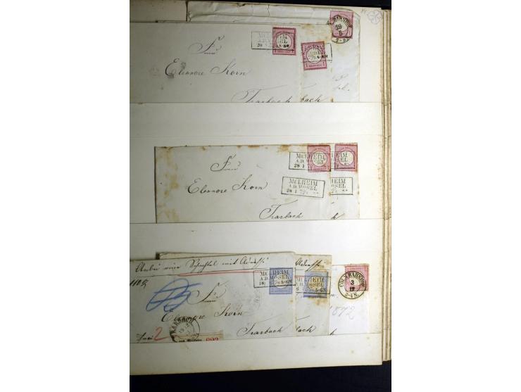 1872/1875, Album mit ca. 190 Brustschild-Frankaturen und Ganzsachen, dabei R-Briefe, Wert- und Paketbegleitbriefe, interessan
