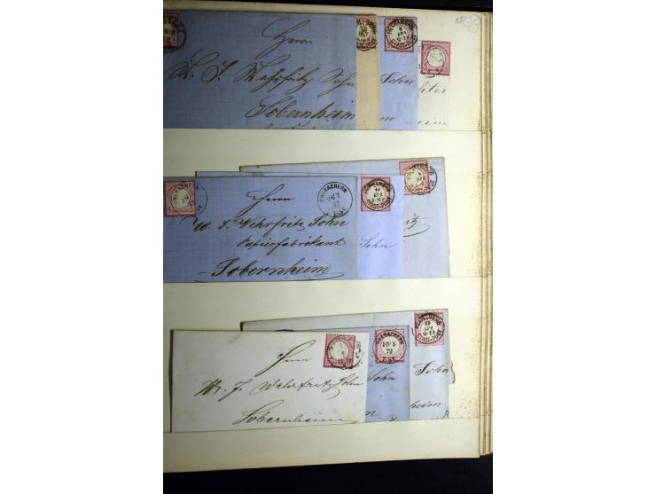 1872/1875, Album mit ca. 190 Brustschild-Frankaturen und Ganzsachen, dabei R-Briefe, Wert- und Paketbegleitbriefe, interessan