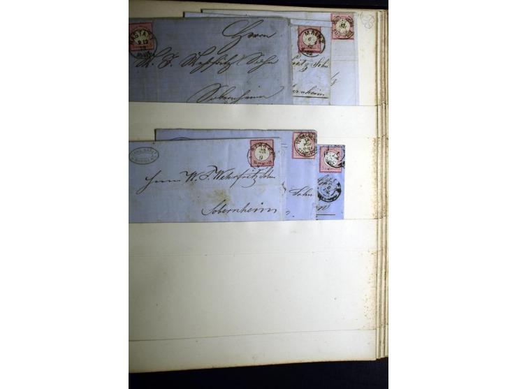 1872/1875, Album mit ca. 190 Brustschild-Frankaturen und Ganzsachen, dabei R-Briefe, Wert- und Paketbegleitbriefe, interessan