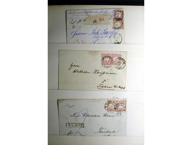 1872/1875, Album mit ca. 190 Brustschild-Frankaturen und Ganzsachen, dabei R-Briefe, Wert- und Paketbegleitbriefe, interessan