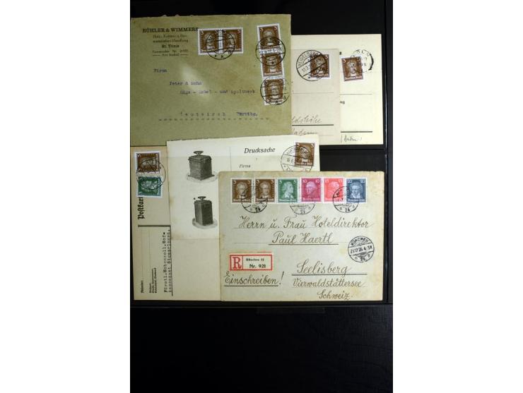 1923/1932, umfangreiche Sammlung mit einigen hundert Briefen und Karten mit vielen besseren Einzel- und Mehrfachfrankaturen, 