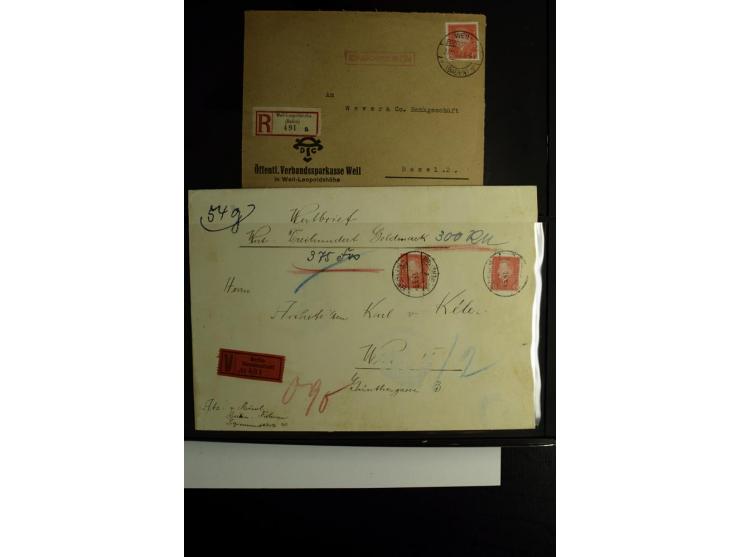 1923/1932, umfangreiche Sammlung mit einigen hundert Briefen und Karten mit vielen besseren Einzel- und Mehrfachfrankaturen, 