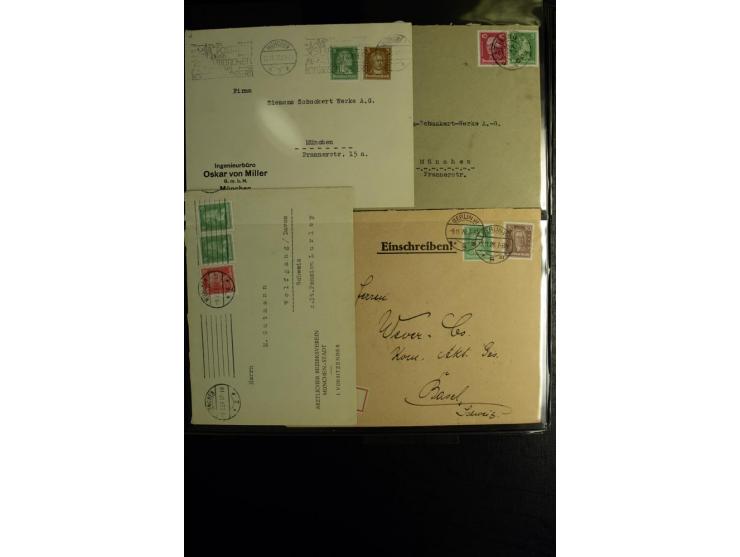 1923/1932, umfangreiche Sammlung mit einigen hundert Briefen und Karten mit vielen besseren Einzel- und Mehrfachfrankaturen, 