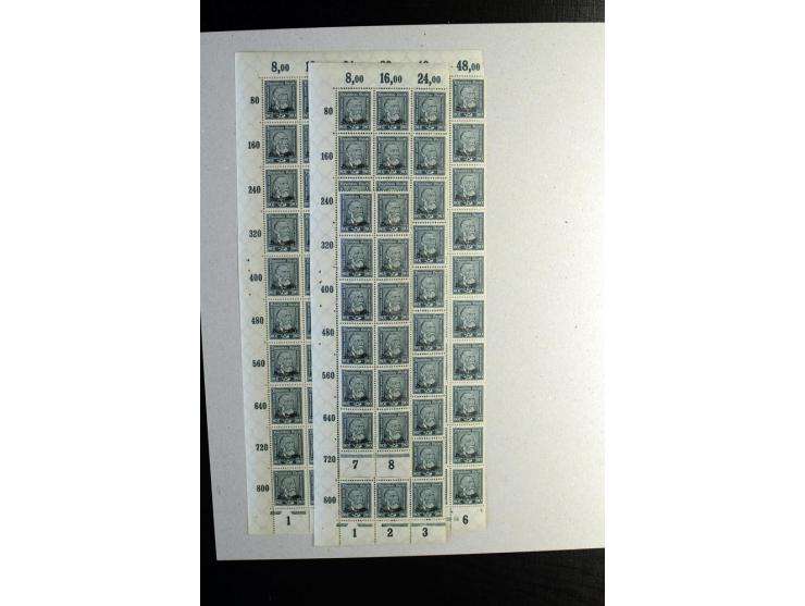 1924, Schlangenaufdruck 3-80 Pfg., 100 Sätze kpl. in Bogen bzw. Bogenteilen (Mi.-Nr. D105-13; Mi. ohne Bewertung von HAN etc.