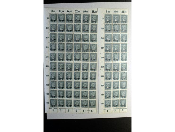 1924, Schlangenaufdruck 3-80 Pfg., 100 Sätze kpl. in Bogen bzw. Bogenteilen (Mi.-Nr. D105-13; Mi. ohne Bewertung von HAN etc.