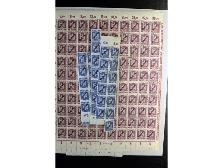 1924, Schlangenaufdruck 3-80 Pfg., 100 Sätze kpl. in Bogen bzw. Bogenteilen (Mi.-Nr. D105-13; Mi. ohne Bewertung von HAN etc.
