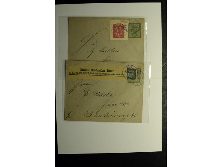 1887/1888, Partie mit 4 Ganzsachen-Umschläge der Berliner Hansa-Gesellschaft mit Ganzsachen-Überklebung durch Packetfahrt-Ges