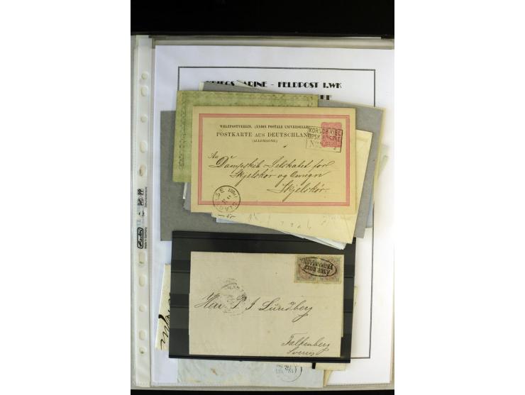 1842/1917, interessante Partie mit 23 Briefen und Karten ab früher Dampfschiffahrt bis Marineschiffspost mit Interniertenpost