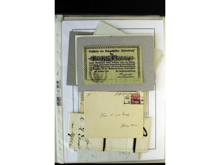 1842/1917, interessante Partie mit 23 Briefen und Karten ab früher Dampfschiffahrt bis Marineschiffspost mit Interniertenpost
