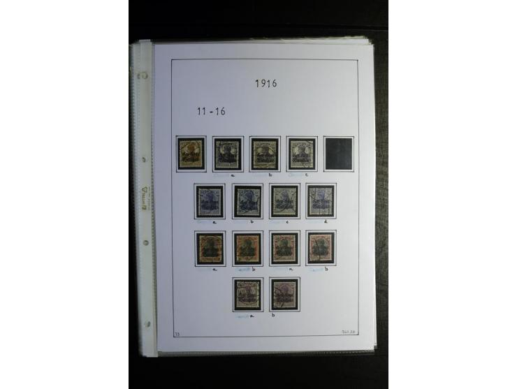 1914/18, gestempelte Sammlung mit u.a. Belgien Mi.-Nr. 9PFI, 11b, 13bI+II, 16bI, 18c, 20bI, 24IB, Etappe West Mi.-Nr. 12Ba (F