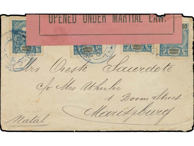 1898, King Carlos I 25 r. blue and black, 4 single stamp tied by blue cds. "LOURENCO MARQUES...JUL.00" to cover to Moritzburg