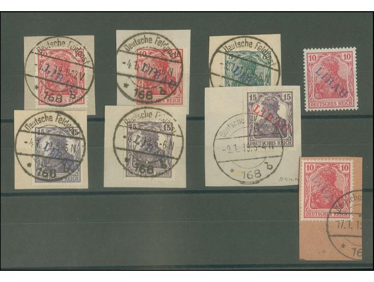 1919, 1 ungebrauchter Wert und 7 Werte auf Briefstück, teils sign. Kosack bzw. A. Schlegel BPP