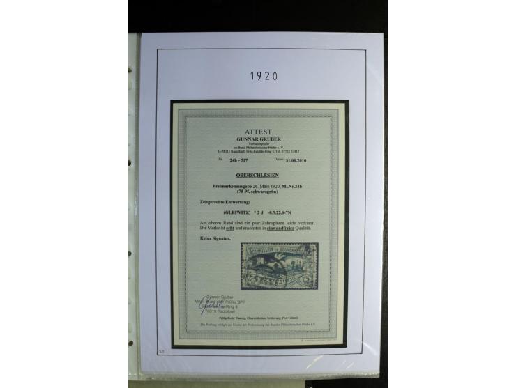 1920/22, gestempelte Sammlung mit u.a. Allenstein Mi.-Nr. 4b (Attest), 12b, 13a, 17b, 19a, Ober-Schlesien 24b (Attest), Schle